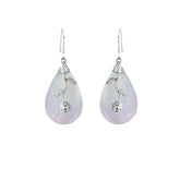 Sterling silver mother of pearl teardrop earrings with floral vine accent for women
